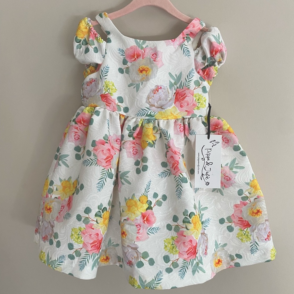Pippa & Julie 2T little girl toddler floral poofy garden cold shoulder dress